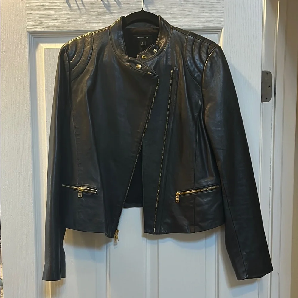 Women’s Black Leather Jacket with Gold Zippers - Picture 2 of 11